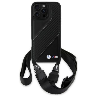 2. BMW M Edition Carbon Stripe & Strap Hülle für iPhone 16 Pro Max – Schwarz