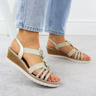5. Damen-Keilsandalen mit elastischen Bändern, goldfarben, Remonte R6264-91