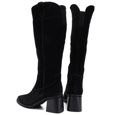 9. Damen-Cowboystiefel aus Leder mit Absatz, Wildleder, schwarz, Vinceza 133103