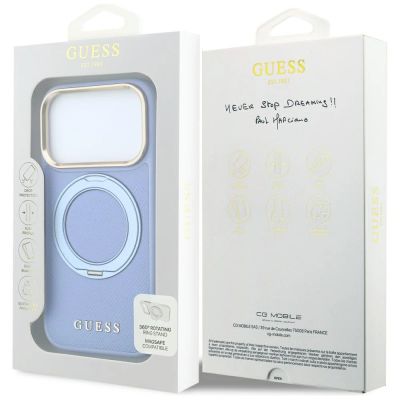 8. Guess Ring Stand 360 Grained Classic Logo MagSafe Hülle für iPhone 18 Pro Max / 17 Pro Max – hellblau