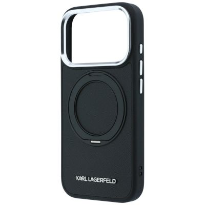 6. Karl Lagerfeld Ring Stand 360 Saffiano Classic Logo MagSafe Hülle für iPhone 18 Pro / 17 Pro - Schwarz