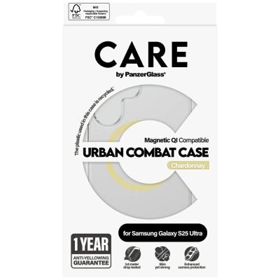 4. CARE by PanzerGlass Flagship Urban Combat Chardonnay QI Hülle für Samsung Galaxy S25 Ultra - Transparent