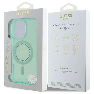 8. Guess IML Strassstein-MagSafe-Hülle für iPhone 16 Pro Max – Grün