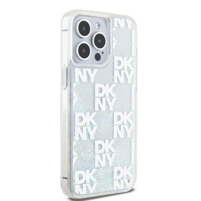 4. DKNY Liquid Glitter Multilogo Hülle für iPhone 15 Pro Max – Weiß