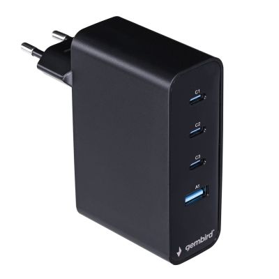 3. GEMBIRD SCHNELLES 4-PORT-GAN-NETZLADEGERÄT (PD) USB (3X USB-A + 1X USB TYP-C) 100 W, SCHWARZ