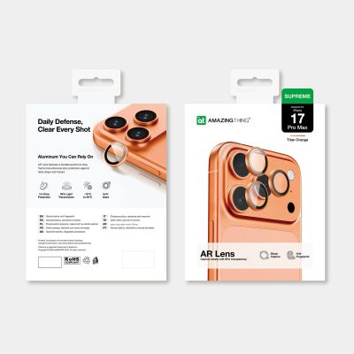 4. AmazingThing Linsenglas für iPhone 17 Pro / Pro Max - mit orangefarbenem Rahmen