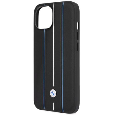 6. Hülle BMW BMHCP14S22RVSK iPhone 14 6,1" schwarz/schwarz Hardcase Leder Stamp Blue Lines