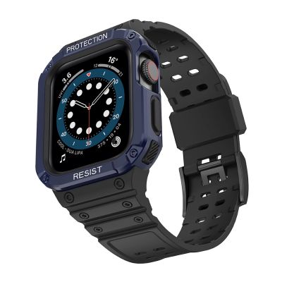 2. Protect Strap Band für Apple Watch 42/44/45mm Panzergehäuse Armband - Schwarz, Blau