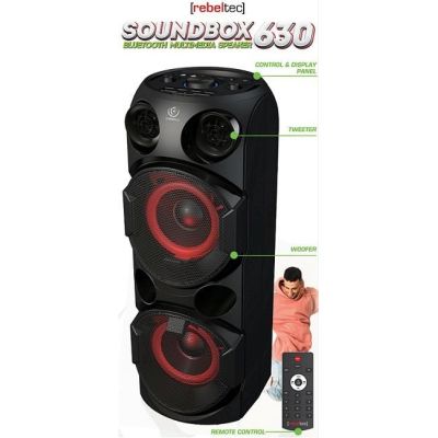 7. Rebeltec SoundBox 630 Tragbarer Bluetooth-Stereo-Lautsprecher, Schwarz, 70 W RMS