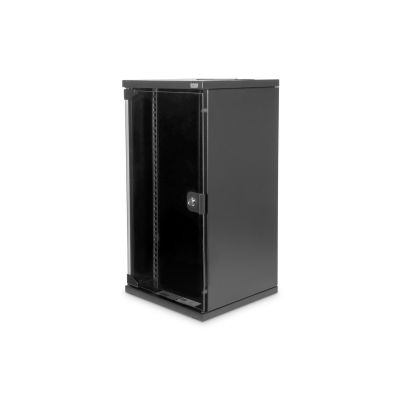 43. 10"-Netzwerkset: 12 HE Wandschrank, Ablage, Steckdosenleiste, 8-Port-Switch, Cat.6-Anschlussfeld, schwarz