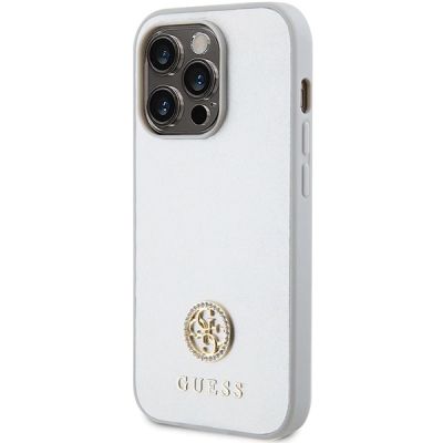 2. Guess Strass Metal Logo Hülle für iPhone 15 Pro – Silber