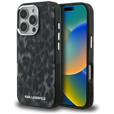 Karl Lagerfeld IML MagSafe-Hülle mit Leopardenmuster für iPhone 16 Pro – Schwarz