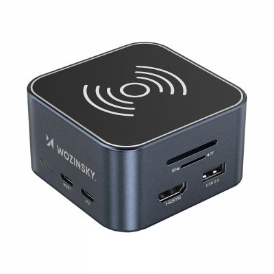 2. Hub USB-C 12 in 1 Wozinsky WHBC09Y8S multifunktional, mit kabelloser Ladefunktion, Aluminium, mit 15 cm Kabel - grau