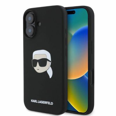 Karl Lagerfeld Silikon Karl Head Print MagSafe iPhone 16 Hülle - Schwarz