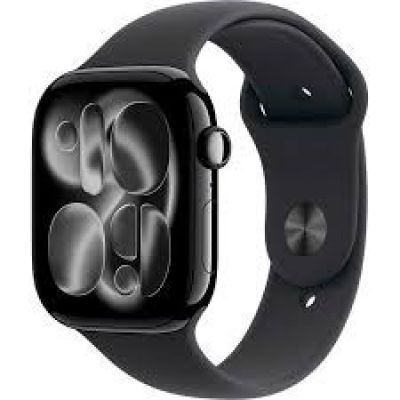 Apple Watch Series 11 GPS 46 mm, Gehäuse aus Aluminium in Jet Black mit schwarzem Sportarmband – M/L