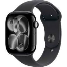 Apple Watch Series 11 GPS 46 mm, Gehäuse aus Aluminium in Jet Black mit schwarzem Sportarmband – M/L