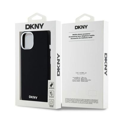8. DKNY Flüssigsilikon-Hülle mit kleinem Metalllogo und MagSafe-Funktion für iPhone 15 / 14 / 13 – Schwarz