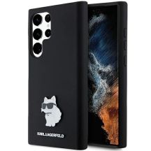 Karl Lagerfeld Silikon Choupette Metal Pin Hülle für Samsung Galaxy S24 Ultra – Schwarz