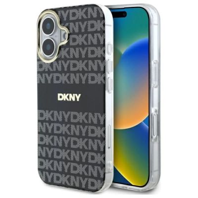 DKNY Repeat Texture Pattern With Stripe iPhone 16 Hülle - Schwarz