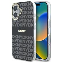 DKNY Repeat Texture Pattern With Stripe iPhone 16 Hülle - Schwarz
