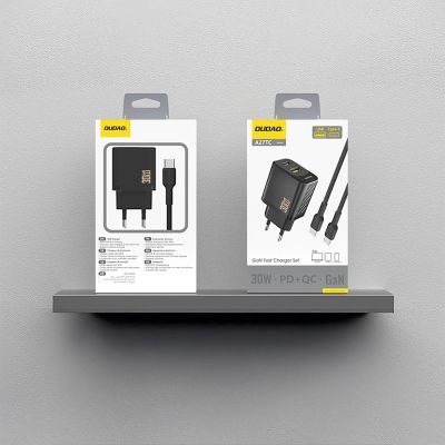 3. Dudao A27TCEU PD 30W GaN USB-A/USB-C-Wandladegerät mit USB-C-Kabel – Schwarz