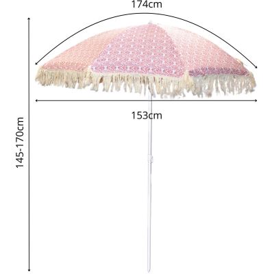 11. Strand- und Gartenschirm mit Fransen, 174 cm, Rot