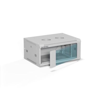 7. ALANTEC Wandgehäuse 19" 4U 600x450, Glastür, grau, zur Selbstmontage – Flat Pack (SW-4U-600-450-01-SF)