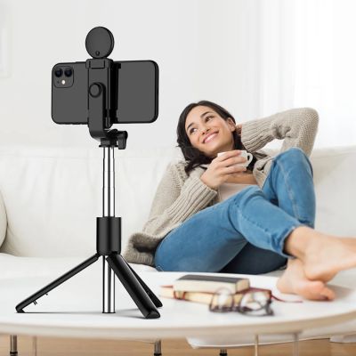 12. Selfie-Stick WR1YXS Teleskopstativ 0,71 m mit runder Lampe – Schwarz