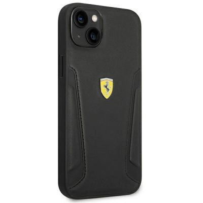 4. Ferrari FEHCP14MRBUK iPhone 14 Plus 6,7" schwarz/schwarz Hartschalenetui Seiten mit Lederprägung