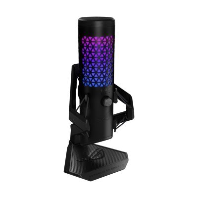 3. ASUS ROG Carnyx USB-Gaming-Mikrofon (25-mm-Kondensatorkapsel, 192 kHz/24 Bit, Niere, Hochpassfilter, integrierter Popfilter, Metall-Schwingungsdämpfer, Stummschaltung per Knopfdruck, USB, Aura Sync RGB) – Schwarz