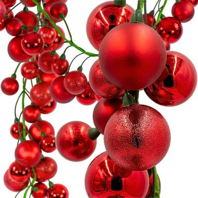 3. Girlandenzweig, 180 cm lang, mit 80 Kugeln, rotem Glimmer