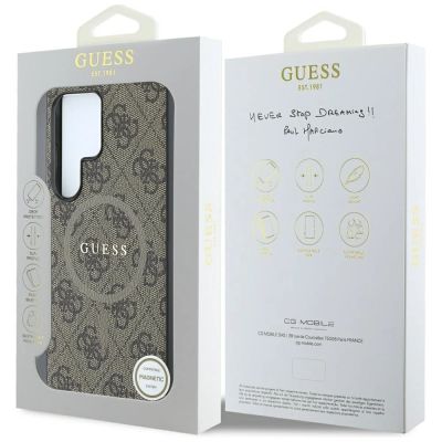 8. Guess Leder 4G Coloured Ring Classic Logo MagSafe Hülle Samsung Galaxy S25 Ultra braun