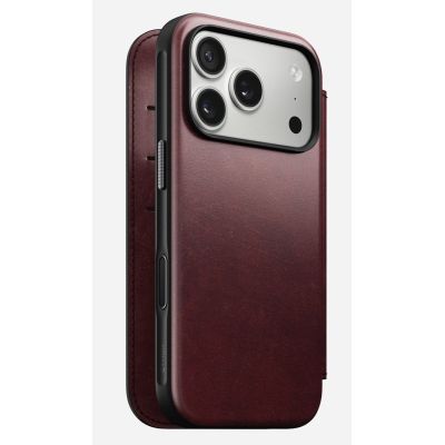 NOMAD Modern Leather Folio - MagSafe-kompatible Lederhülle für iPhone 17 Pro, Horween-Leder (burgunderrot)