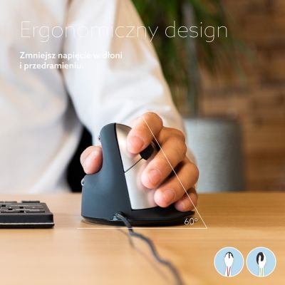 8. Ergonomische R-Go HE USB-Maus für Linkshänder, Schwarz/Silber
