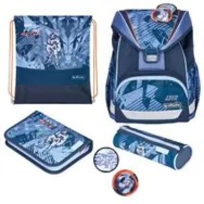 Herlitz UltraLight Plus TechMech Schulrucksack-Set für Jungen, Polyester, Blau, Orange