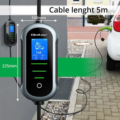 12. Qoltec Mobiles Ladegerät für Elektroautos (EV) mit 2-in-1-Ladegerät Typ 2 | 11 kW | 400 V | WLAN | TUYA | SMART LIFE | LCD | Tragbar | Wandsteckdose | 5 m