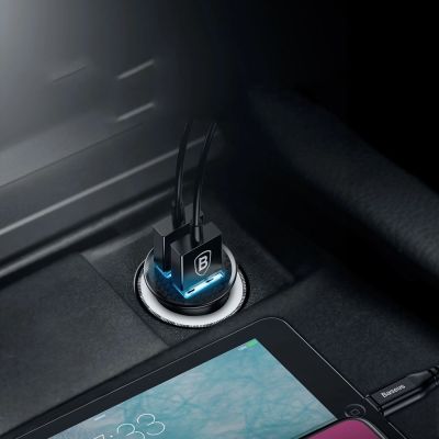 7. Baseus Circular Smart Mini Auto Ladegerät Autoadapter 2x USB QC3.0 Quick Charge 3.0 SCP AFC 30W schwarz (CCALL-YD01)