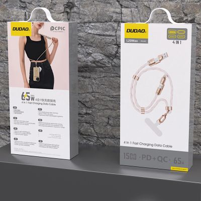 3. Dudao L20MAX 4in1 Kabel / Lanyard USB-A / USB-C / Lightning PD QC 65W 1.5m - Rosa