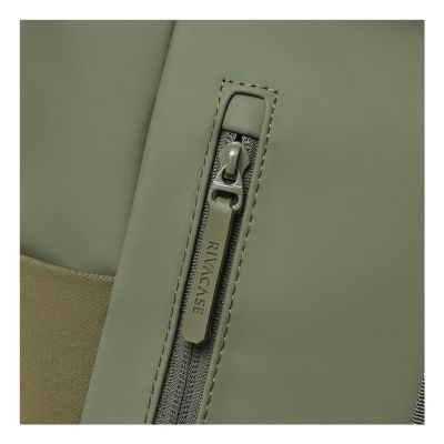 17. Rivacase Eden Rucksack Reiserucksack Olivgrünes gewachstes Leder (Pull-Up), Polyester, recyceltes Polyethylenterephthalat (rPET)