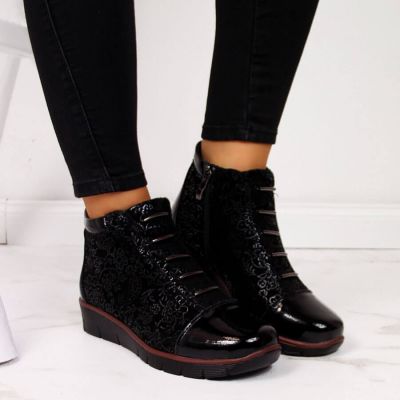 3. Damen-Lederboots mit Warmfutter und Print, schwarz, Filippo