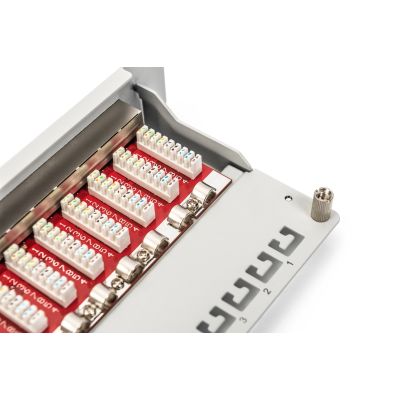 8. Digitus Patchpanel 10'' 12x RJ45, LSA-Level, Cat.6A, geschirmt, 1 HE, grau, Kabelführung