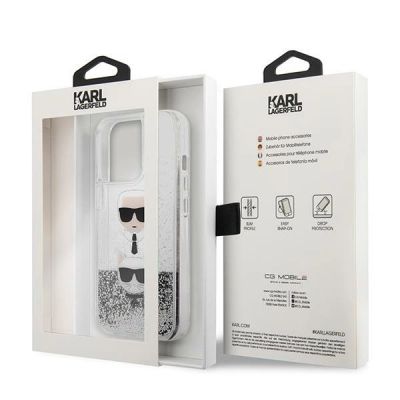 8. Karl Lagerfeld Liquid Glitter Karl&Choupette Head Case für iPhone 13 Pro Max - Silber