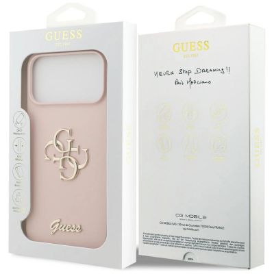 8. Guess Silikonhülle mit großem 4G-Schriftzug für iPhone 17 Pro Max – Pink