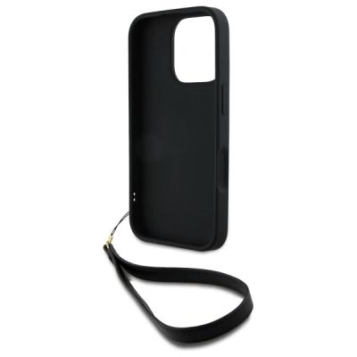 6. DKNY Wrist Strap Stock Logo Hülle für iPhone 16 Pro – Schwarz
