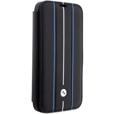 3. Tasche BMW BMBKP14L22RVSK iPhone 14 Pro 6.1" schwarz/schwarz Büchertasche Leder Stamp Blue Lines