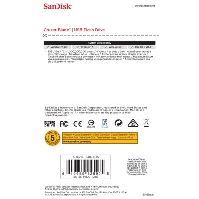 12. SanDisk Cruzer Blade SDCZ50-128G-B35 USB-Stick (128 GB; USB 2.0; Schwarz)