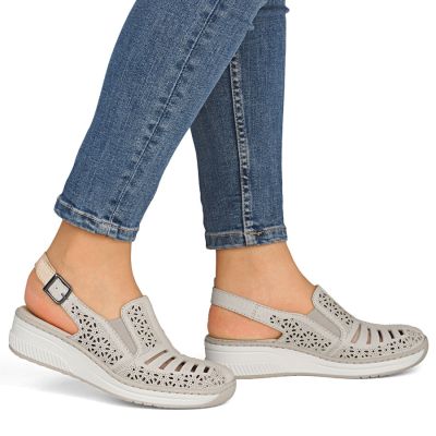 5. Beige Leder-Keilsandalen für Damen, Rieker 48763-60