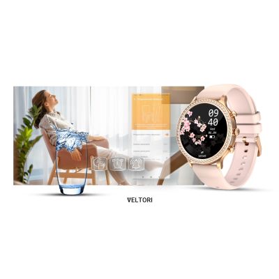 15. VELTORI VT310-1 Damen-Smartwatch, Goldarmband + rosa Silikonarmband