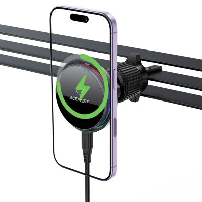 5. Acefast D61 Magnetischer Auto-Lüftungsschlitzhalter mit Qi2 25W kabelloser Ladefunktion – Grau