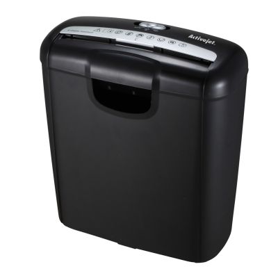 Activejet ASH-0601S Aktenvernichter, P-2, 10 l, 6 mm Streifen, 6 Blatt, schwarz.
